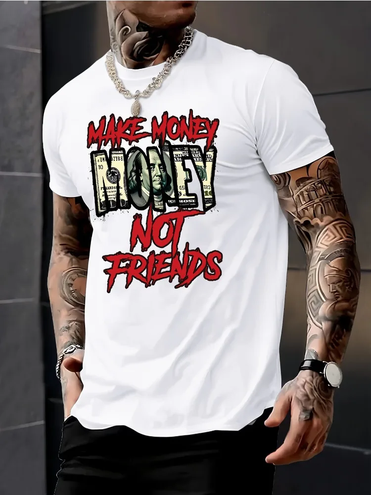 Mens Tee Make Money Not Friends Dollar Print Hip Hop Streetwear Crew Neck Short Sleeve Black Casual Summer Tops For Adult Male