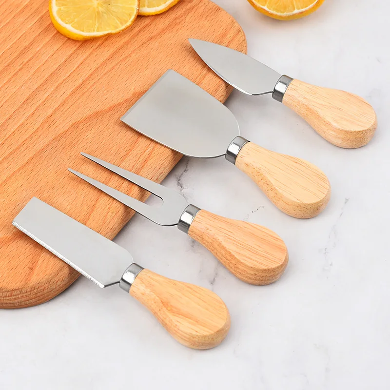 4 Stainless Cheese Cheese Knives Set Wood Handle Mini Knife,Butter Knife,Spatula& ForK DH887