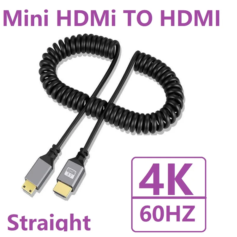 Câble spiralé flexible mâle vers mâle, compatible MINI et Micro HDMI vers HDMI, rallonge enroulée, prise 4K, 4K, 60Hz, 0.5-2.4m