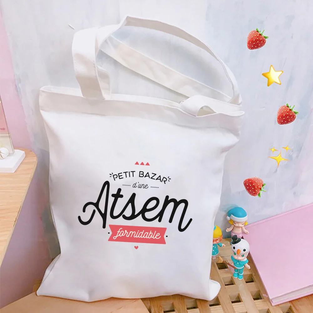 Bolsa feminina com impressão em letras ATSEM, bolsa de ombro de grande capacidade, bolsa casual, bolsa de compras, melhor presente para professor