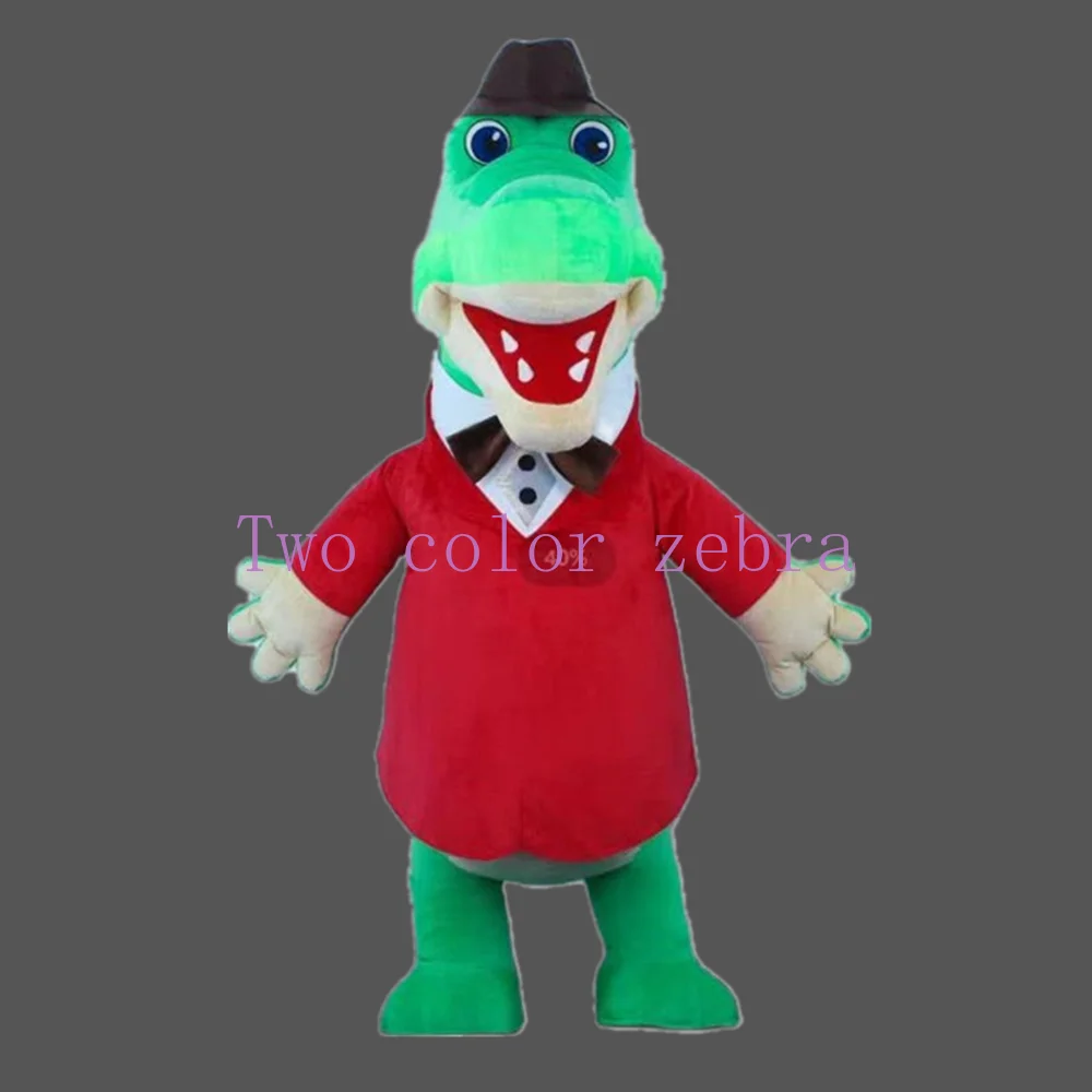 

2.6M Walking Inflatable Crocodile Costume Green Cartoon Crocodile Suit with Red Jumpsuits Inflated Clothes for Adult