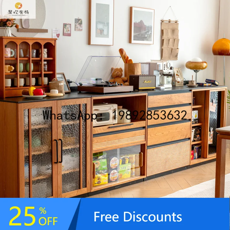 CZ solid wood dining side cabinet Japanese-style cherry wood hole board locker kitchen wall integrated combination cabinet