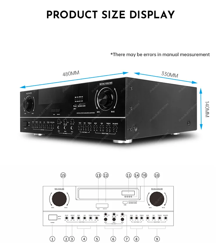 Paulkitson MA5000 Professioneller Leistungsverstärker 450W*2 48-Bit Digitaler Reverb-Chip Bluetooth USB SD-MMC-Karte LCD-Display für die Bühne – Detail 15