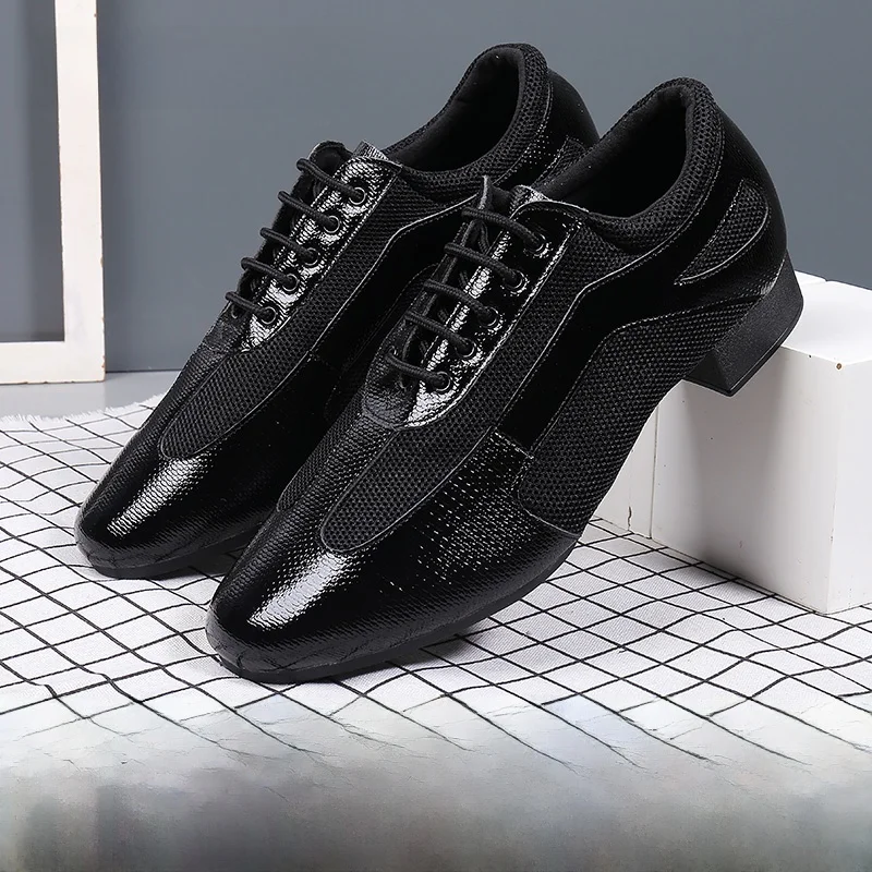 Men's Modern Dance Shoes Summer Genuine Leather Mesh Standard Dance Shoes Soft Bottom Straight Board Bottom Social Dance Shoes