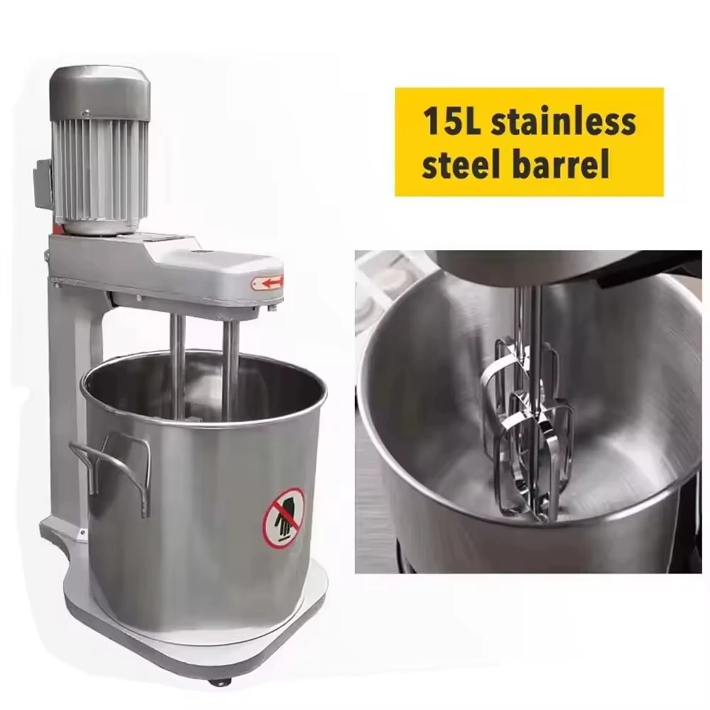 خلاط كواكب تجاري سعة 15 لتر - خلاط بحامل تحريك مزدوج للعجين والبيض، مصنوع من الفولاذ المقاوم للصدأ، عالي الكفاءة