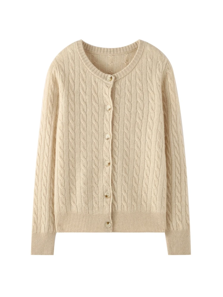 Herbst Winter Oansatz Strickjacke Kabel Stich frauen Warme Gnade Weichen Komfort 100% Kaschmir Gestrickte Pullover Grundlegende Kleidung Tops