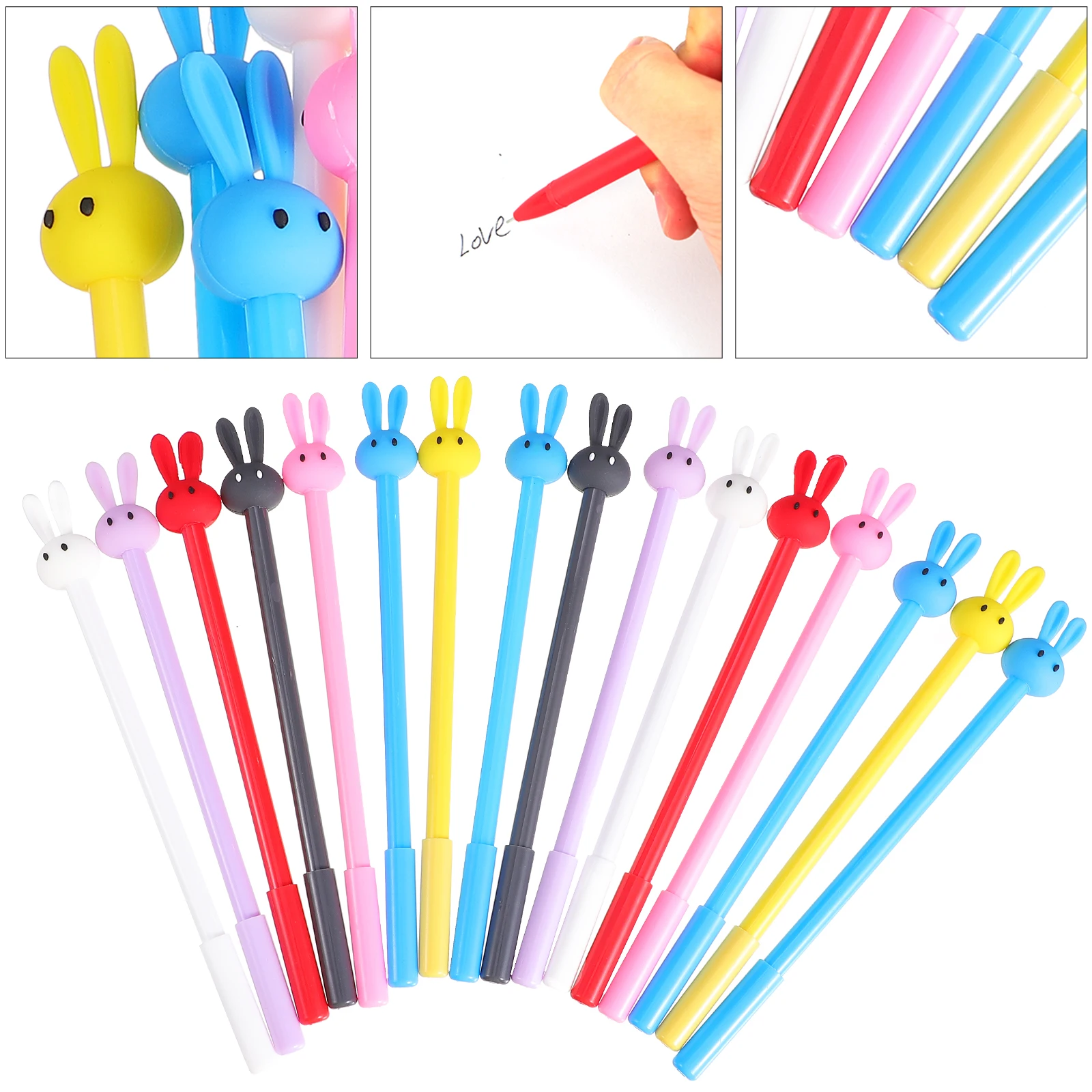 

16pcs Gel Long Ears Ink Pens Plastic Student Stationery Writing Practical Roller Pens Tools Cartoon Gifts