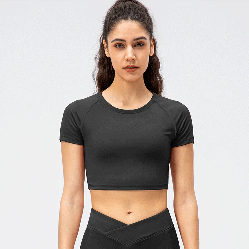 Women Sports Shirts Short Sleeve Quick-Dry Breathable Yoga Tops Gym Workout Crop Tops Fitness Running Sport Cycling Top White