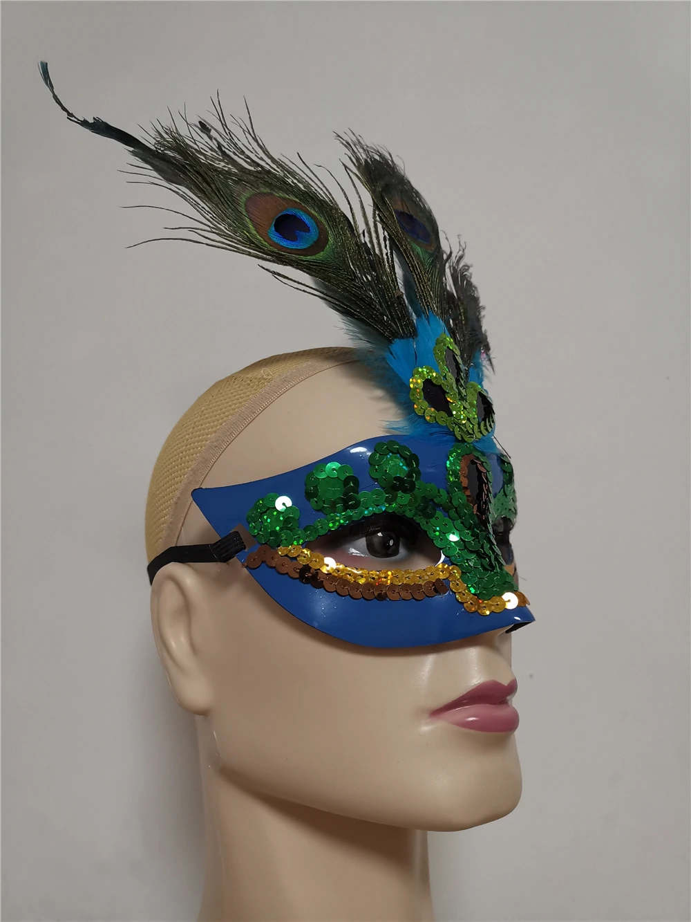 Womens Masquerade Peacock Feather 베네 치안 마스크 반짝이 장식 조각 하프 페이스 커버 마디 그라 파티 멋진 코스프레 의상