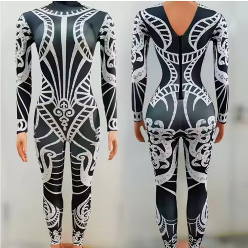 Nightclub Bar Dancewear Black Long Sleeve Bodysuit Singer Dancer Dj Ds Performance Outfit Gogo Party Show Rave Clothes  yj162