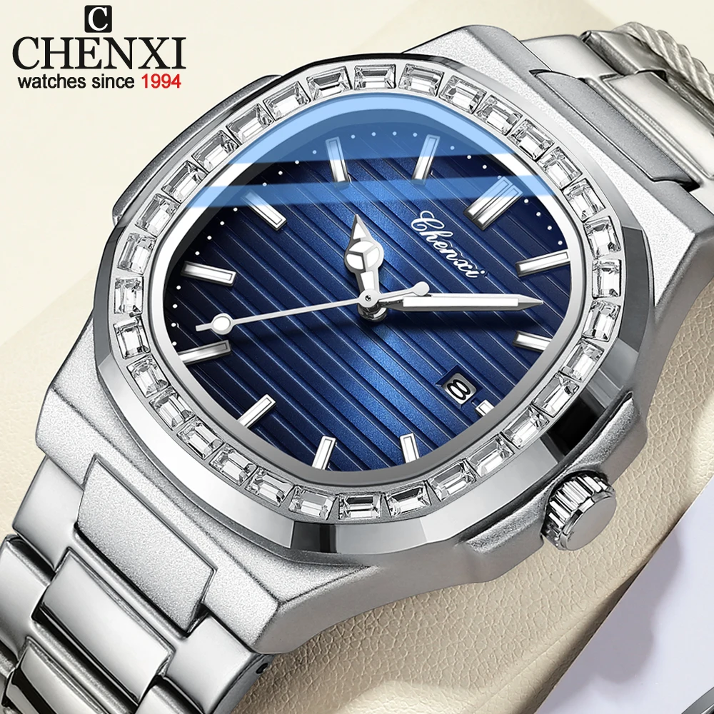 

CHENXI New Men Watches Business Stainless Steel Top Brand Man Wristwatch Date Quartz Men's Watch Waterproof Luminous Clock