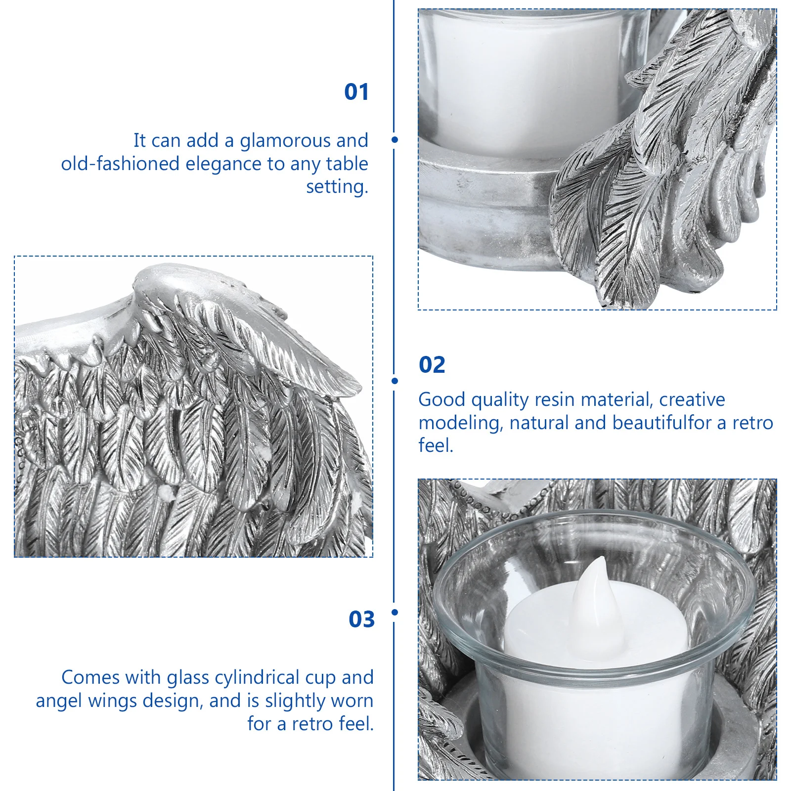 

1Set Angel Wing Holder Resin Vintage Style Decorative Candlestick for Home Church Decoration Memorial Gift Flameless
