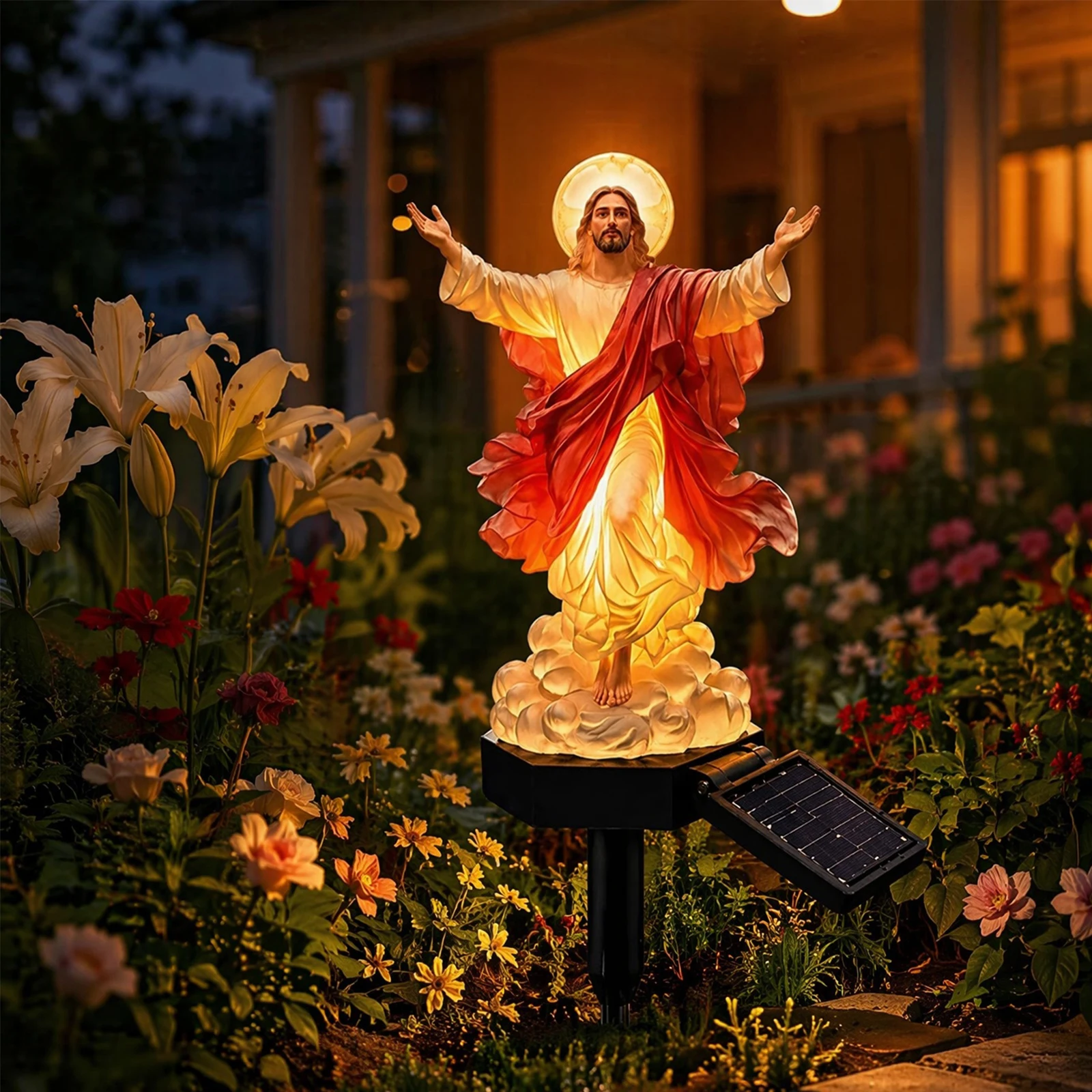 Solar Security Light - Solar-Powered Lighted Jesus Figurine with Glowing