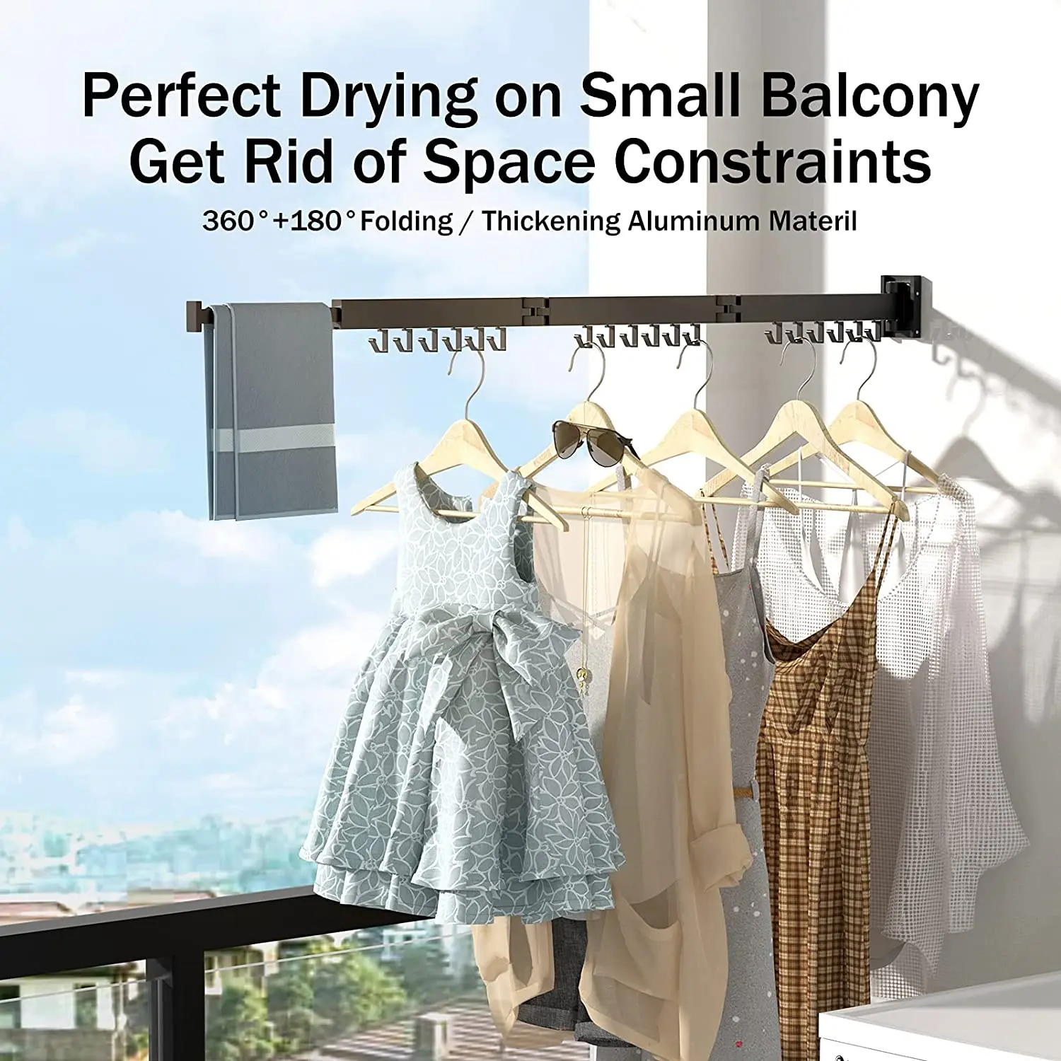 Wall-mounted drying rack retractable laundry drying multi-folding indoor clothing suitable for balcony laundry room bathroom