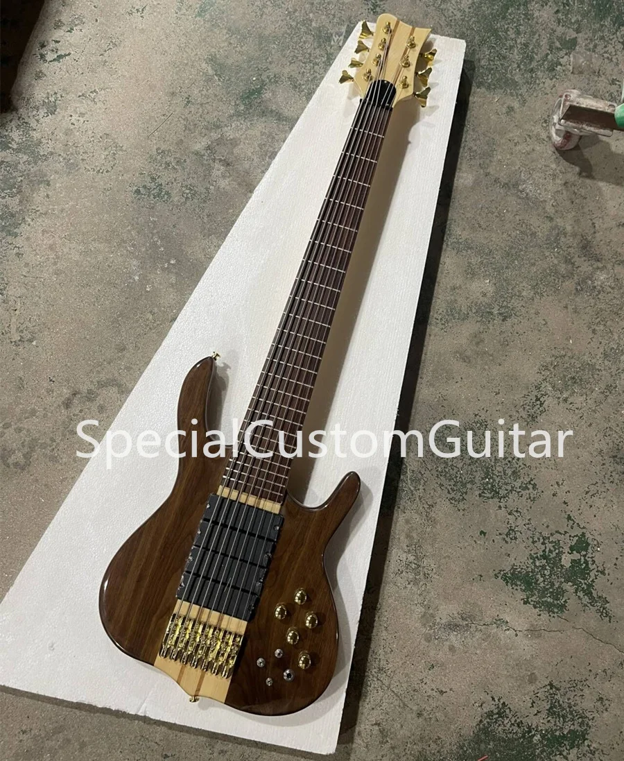 Flyoung 7 Strings Walnut Body Electric Bass Guitar with Golden Hardware,Offer Customize