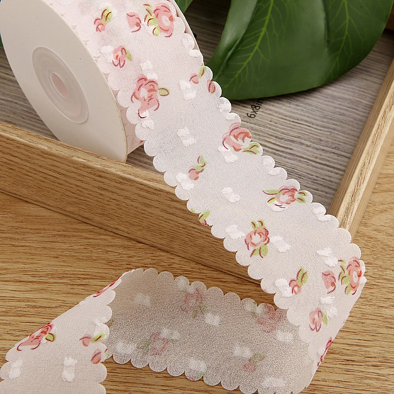 2Yards/Lot Velvet Dot Chiffon Flower Ribbon Lace Fabric for DIY Clothing Decoration Wedding Party Decor 3.8cm Width