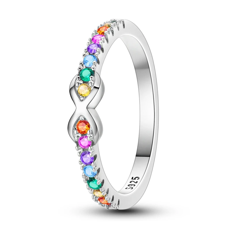 Original 925 Sterling Silver Rings Rainbow Color Infinity Zircon Rings For Women Girls Jewelry Birthday Anniversary Gifts