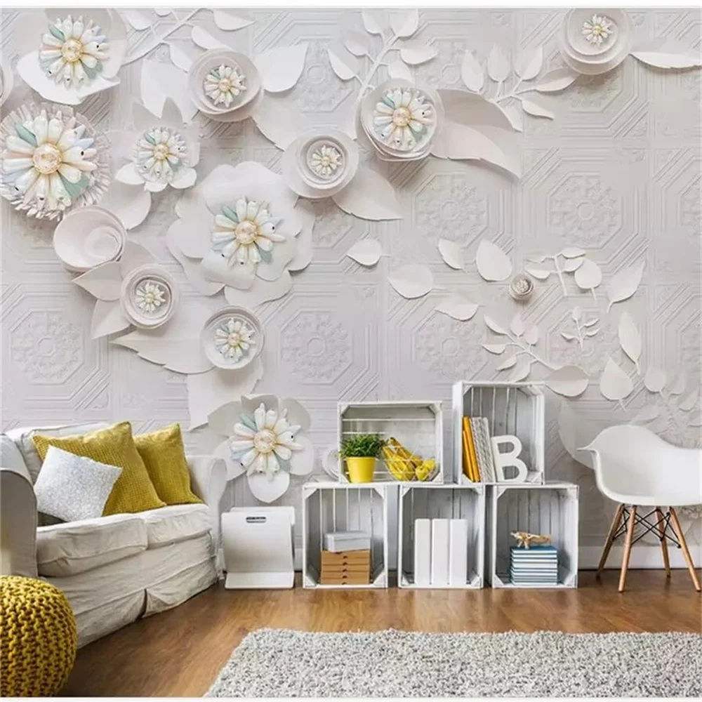 Custom wallpaper 3d mural Nordic wind jewelry flower leather carving background wall luxury diamond flower wallpapers home decor