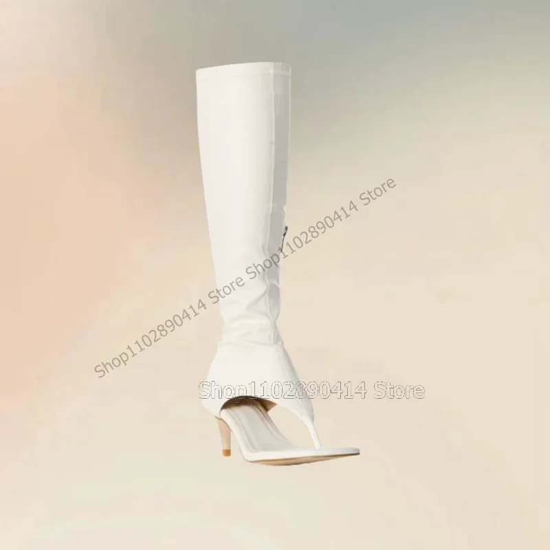 

White Knee High Flip Flop Sandals Boots Side Zipper Women Shoes Thin High Heels Novel Fashion Banquet 2025 Zapatos Para Mujere