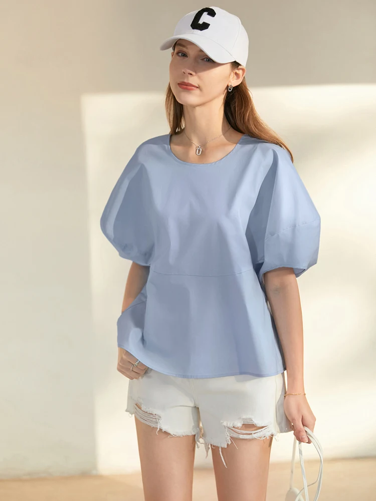 AMII Minimalism T-shirts for Womens Tops 2023 Summer Office Lady Vintage Casual Puff Sleeves T Shirts Women Clothing 12230077