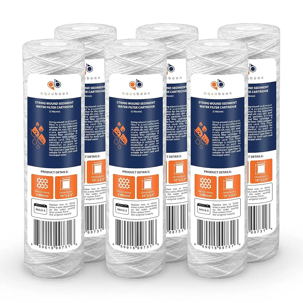 

AllexpreskWhole House 5 Micron 10 x 2.5 String Wound Sediment Water Filter Cartridge Replacement Compatible with Well Water Filt