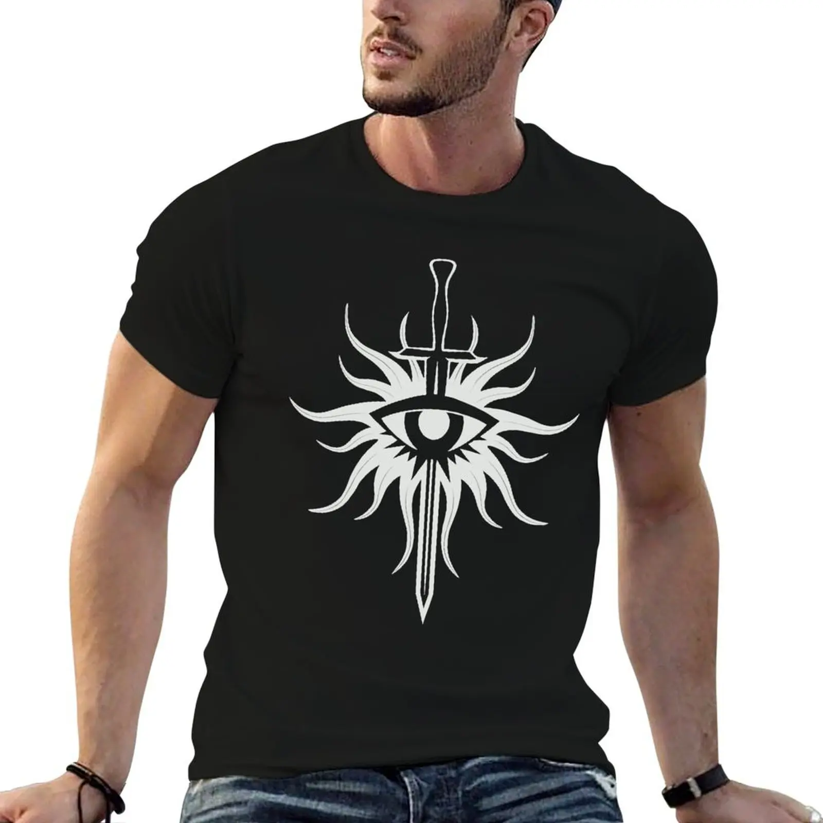 T-shirt classique avec logo Inquisition blanc, T-shirt décontracté léger à manches courtes