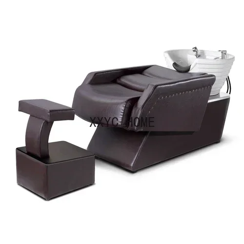 

Flush Leather Shampoo Chair Hair Lying Half Shampoo Chair High-End Stainless Steel Deep Basin Ceramic Basin