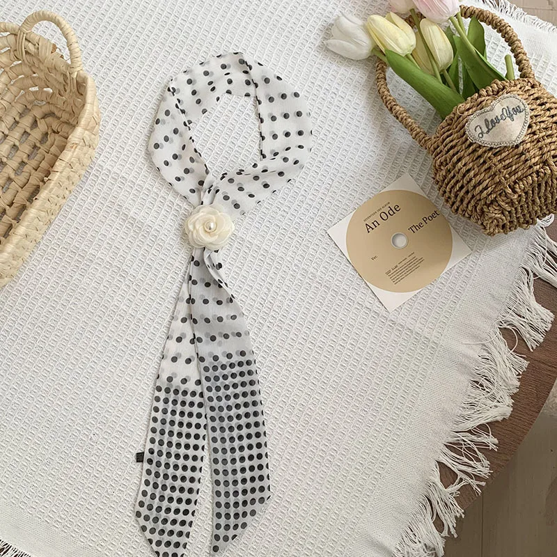 

Long, detachable scarf with rose accents; versatile, stylish headband for spring and summer; decorative belt