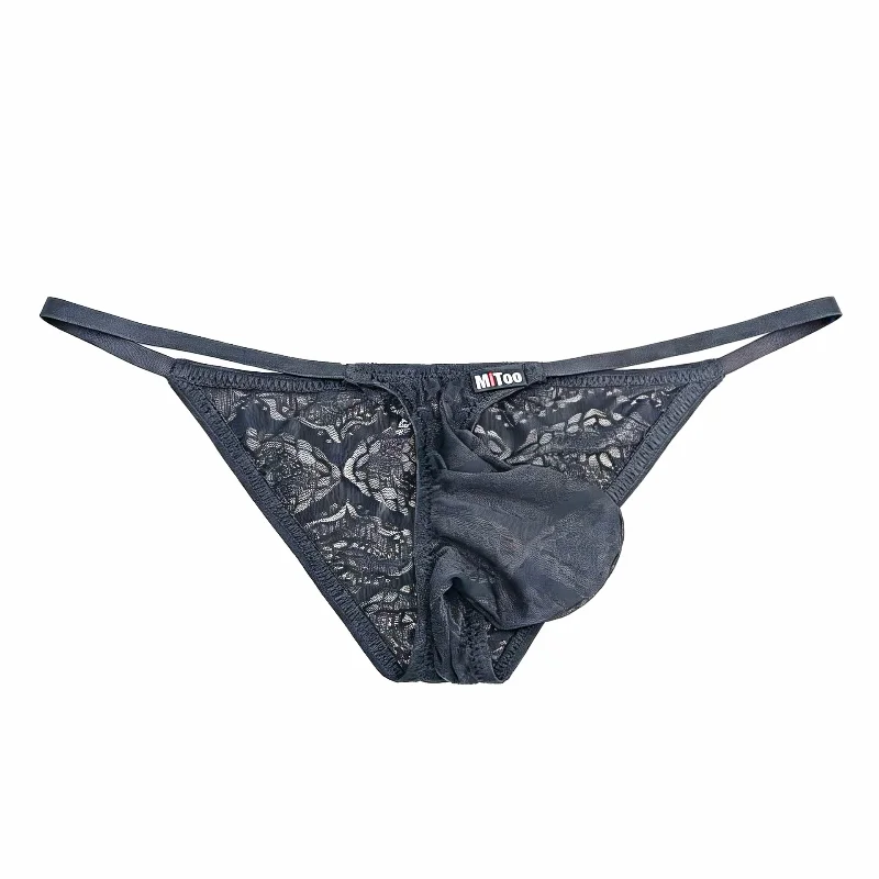 Briefs Men Sexy Lace U Convex Pouch Lingerie Underpants Low Rise Soft Hollow Jacquard Transparent Underwear Gay Sissy Thong