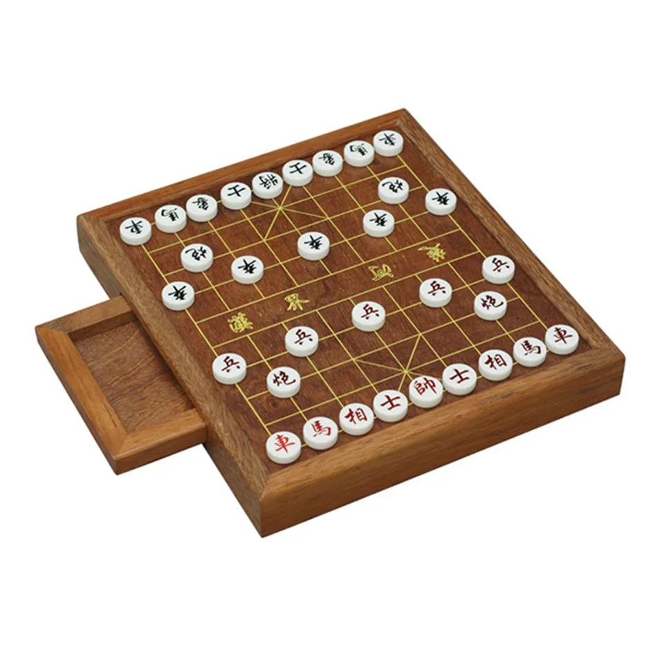 Chinese Chess Game, Xiang Qi Wooden Box Chess Set, Acrylic Pieces with Drawer Board Game, 21.5*19.5*1.2/3.0cm 32Pcs Puzzle Game