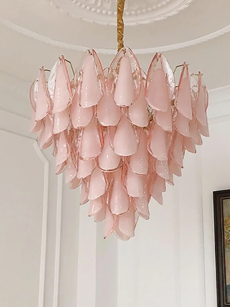 

Потолочные люстры с розовыми стеклянными лепестками, романтические художественные домашние лестницы, светодиодный светильник, подвесные светильники для декора гостиной