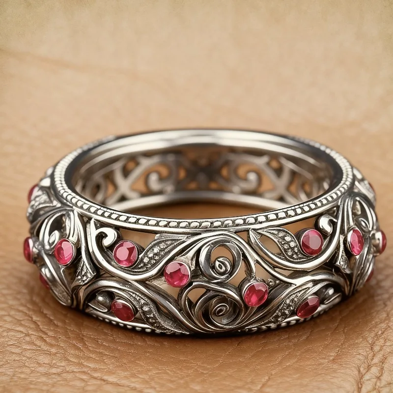 2026 New Environmentally Friendly Alloy Ring, Palace Luxury Pink Zircon Retro Engraved Holiday Gift Jewelry for Women