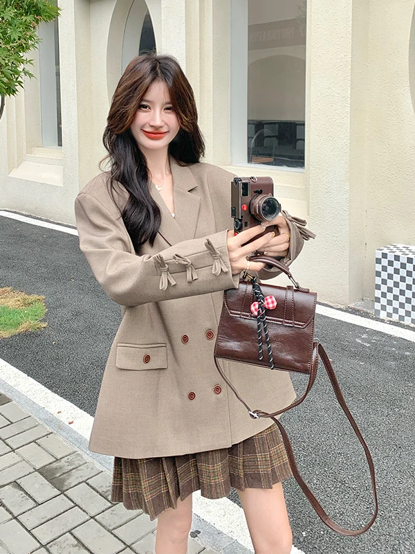 

Корейский стильный жакет с узлом, женское повседневное свободное пальто, весна-осень, новый дизайн, красивое, теплое, с длинными рукавами