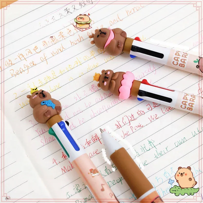 12 Pcs Wholesale Cute Capybara Kapibala Press 4 Colors Ballpoint Pens for Office Student Writing