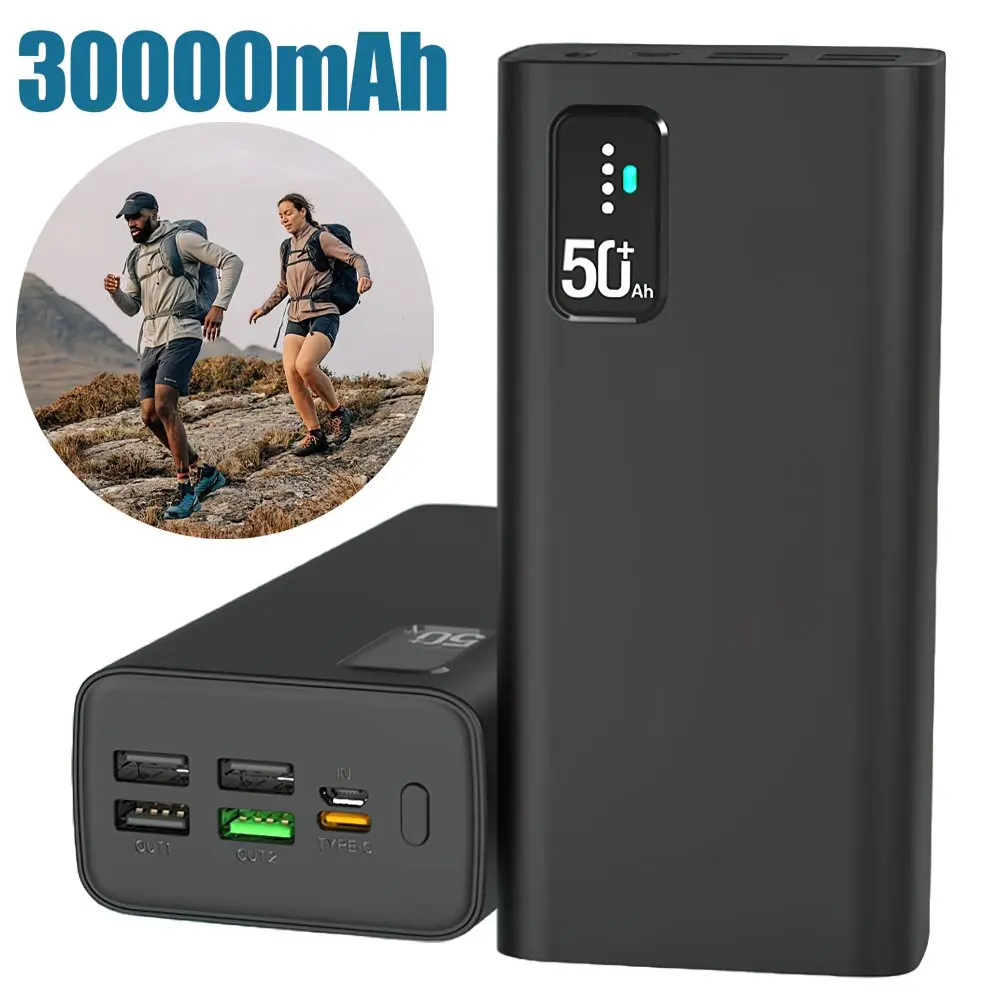 Powerbank o pojemności 30000 mAh z funkcją szybkiego ładowania, przenośny zewnętrzny akumulator o dużej pojemności, wysokowydajna ładowarka awaryjna do telefonów komórkowych, źródło zasilania