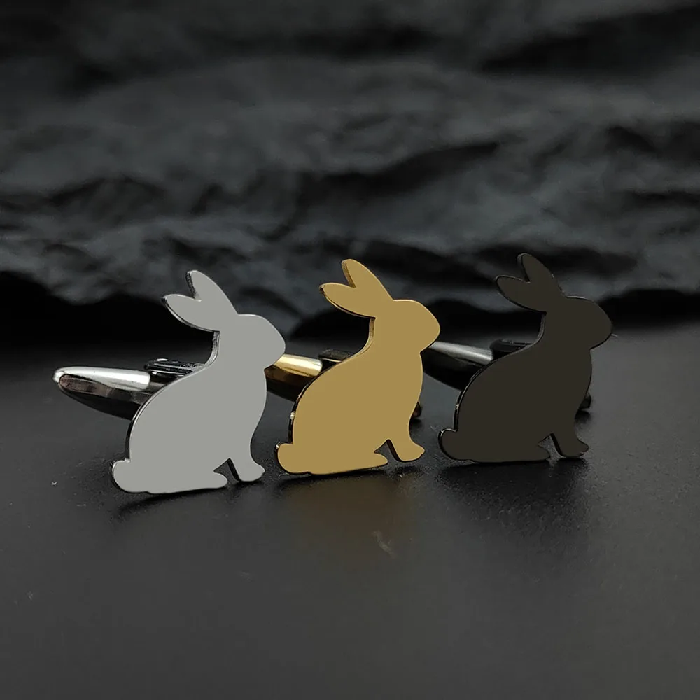 Gemelli con stemma di coniglio in acciaio inossidabile placcato oro, regali di Halloween, Ringraziamento, Natale e Capodanno