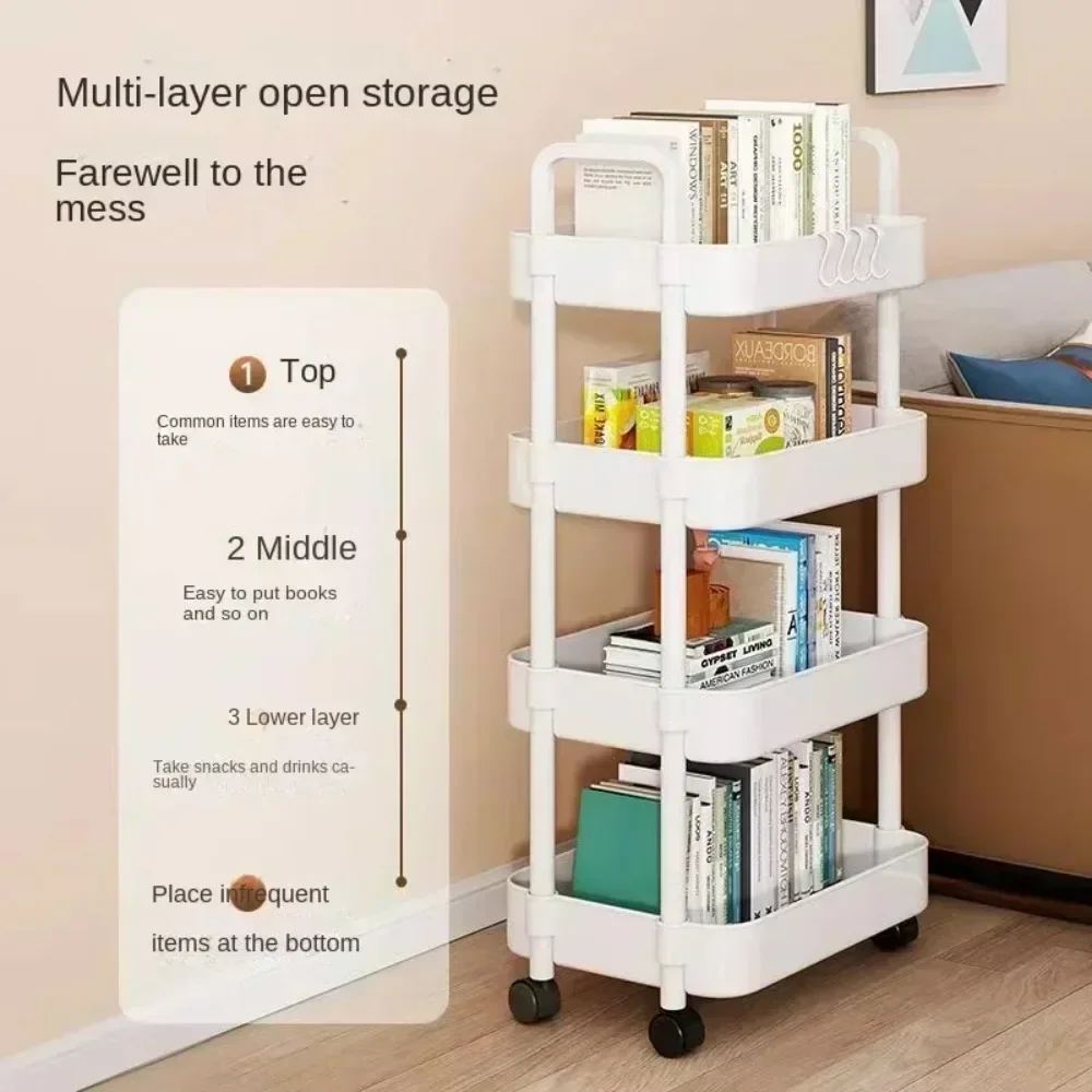 0New Storage Kitchen Multi layer Push Frame Kitchen Floor Bedroom Baby Snacks Mobile Bathroom Storage Rack