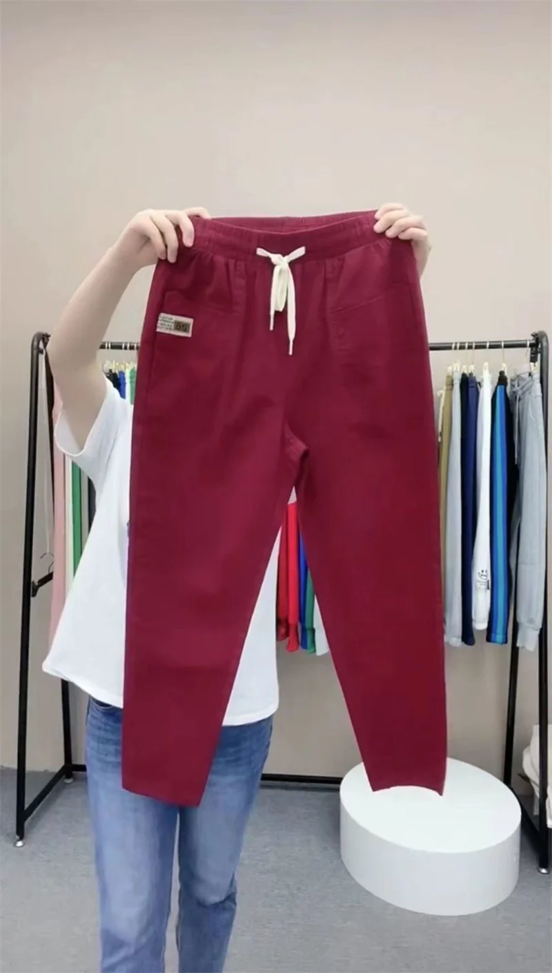 Spring Summer Women's Harem Pants High Waist Straight Casual All-match Pants Women Fashion Loose Cotton linen Trousers Female