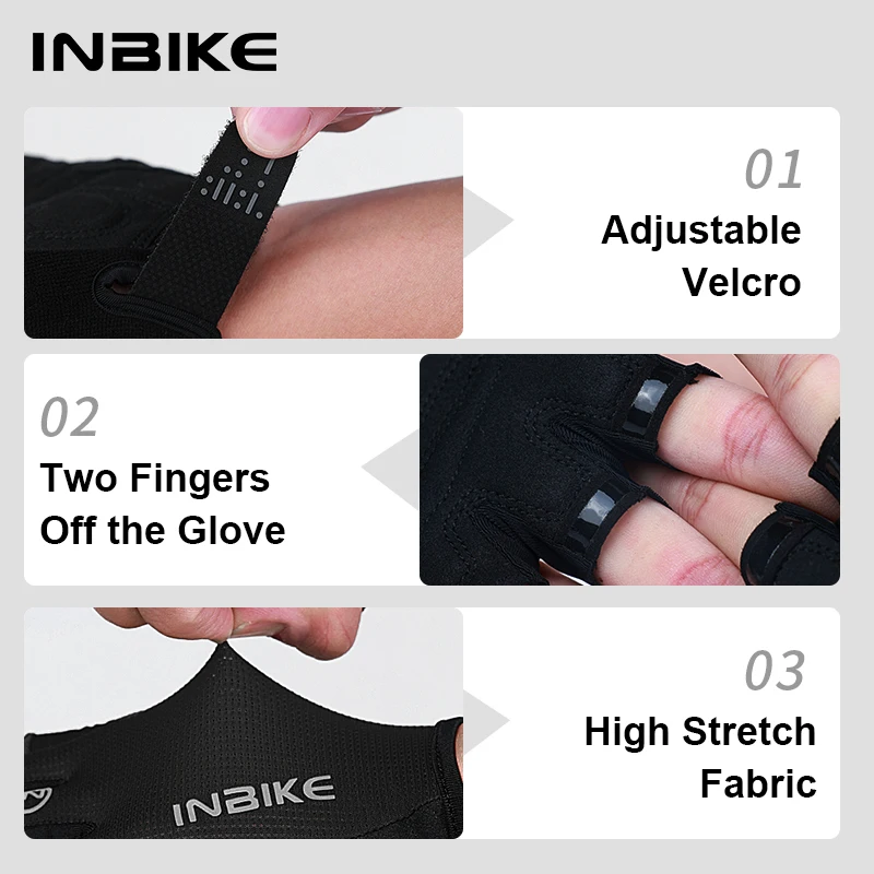 INBIKE Cycling Bike Half Finger Non-slip Gloves Shockproof Summer Breathable MTB Road Bicycle Gloves Men Cycling Equipment