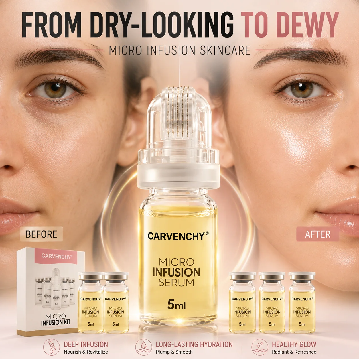 CARVENCHY Micro‑Infusion Facial Serum Set Hydrating Nourishing Smoothing Face‑Care Ampoule Essence Kit With Applicator Head