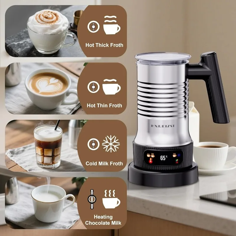

500W Home-use all-in-one 350ml stainless steel milk frother electric milk frother with adjustable heating and frothing settings
