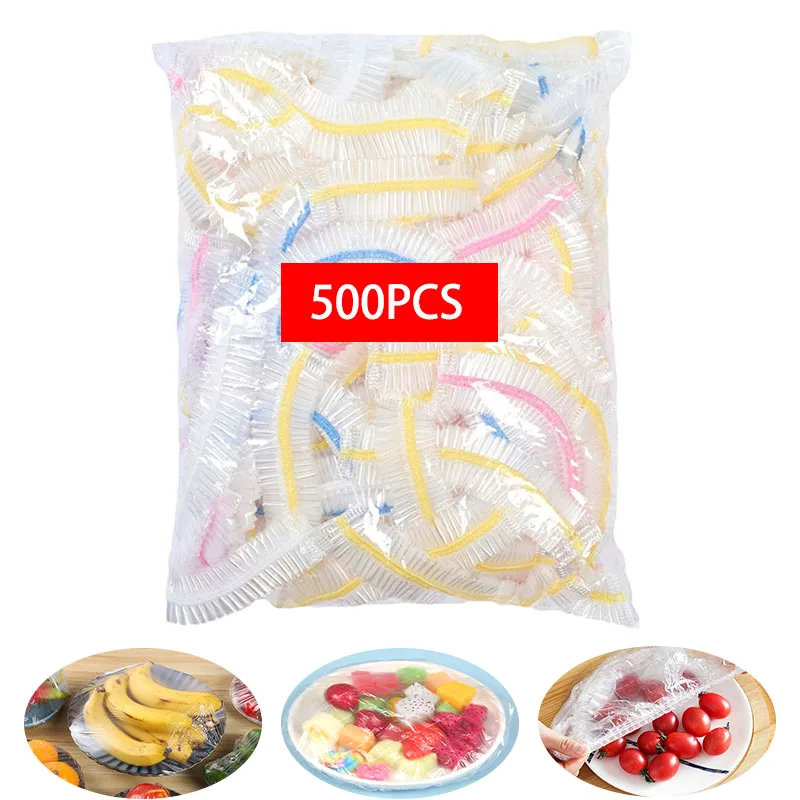 500 Unidades de Tapas Elásticas de Plástico de Colores, Cubiertas Desechables para Alimentos, Tapas para Mantener la Frescura de los Alimentos, Bolsas de Almacenamiento para Cocina
