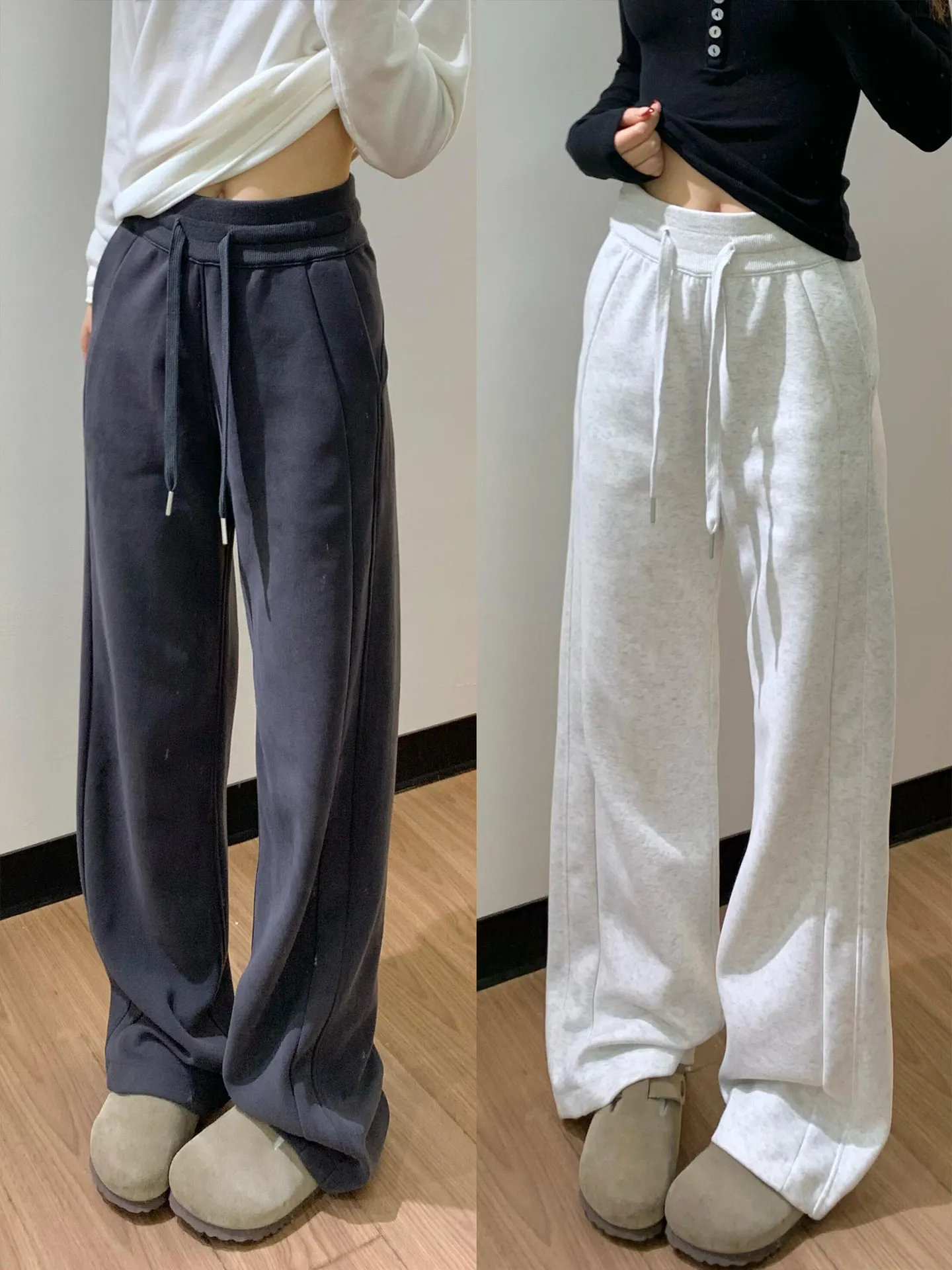 

Женские широкие спортивные брюки свободного кроя на флисовой подкладке с высокой талией, осенне-зимние повседневные брюки в корейском стиле для работы и отдыха