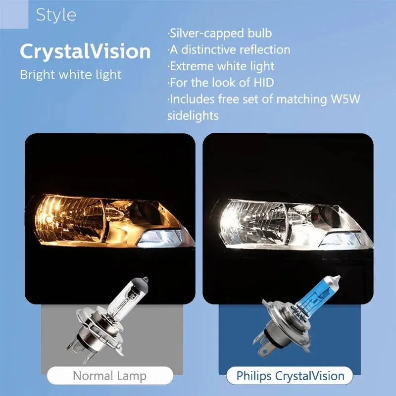 فيليبس H1 H4 H7 H11 CrystalVision HB3 HB4 9005 9006 سيارة الهالوجين العلوي الضباب الخفيف 12 فولت 4300 كيلو زينون الأبيض لمبة + 2x T10 W5W