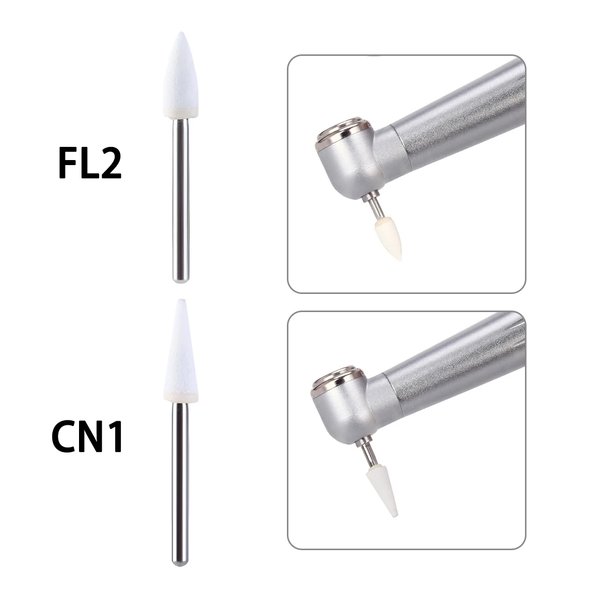 12pcs/box Dental White Stone Polishing FG Burs Cone/Flame/Round Shape Abrasion Bur For Polishing CN1 FL2 RD1 Dentistry Materials - view 3