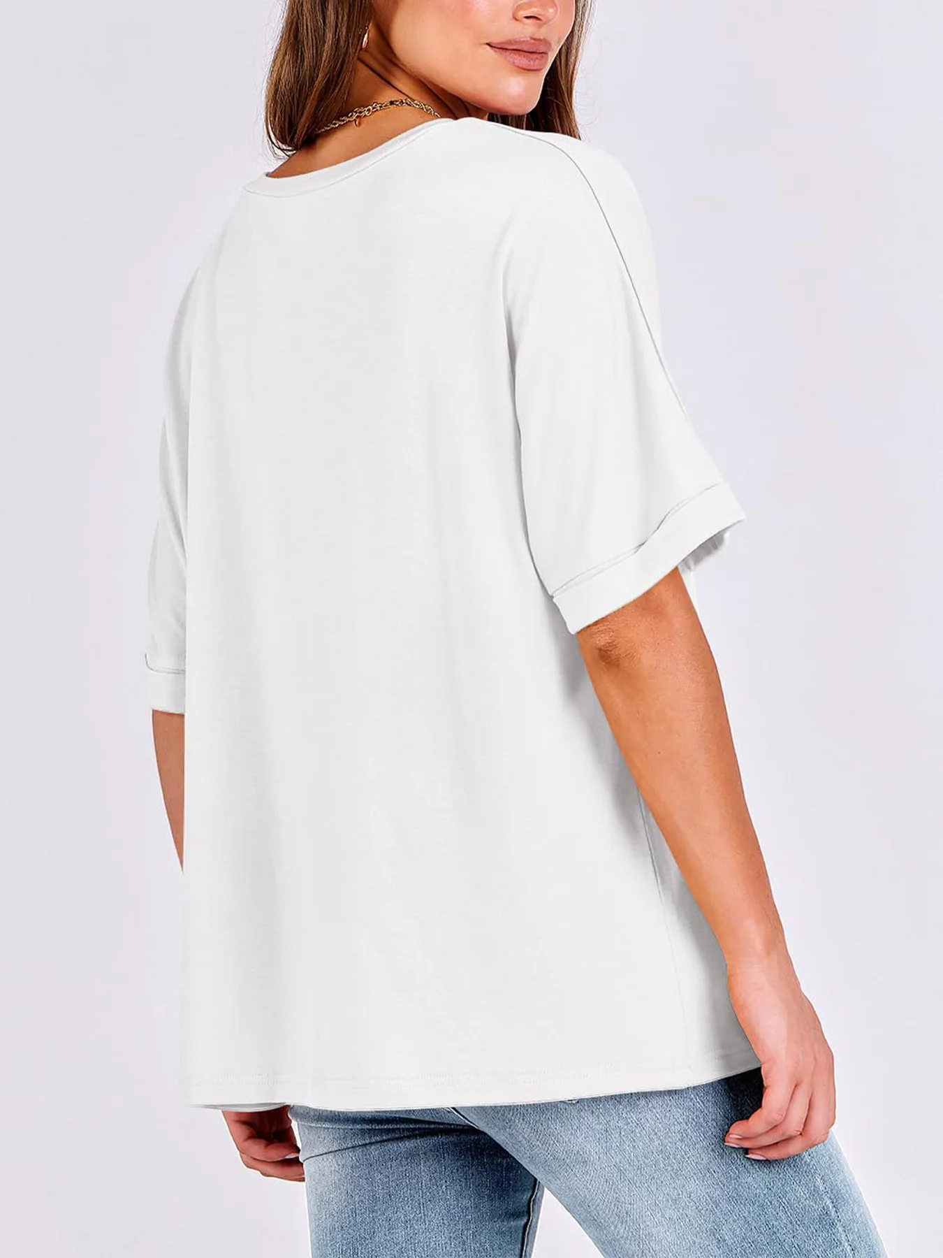Women's V-Neck Solid Color Casual T-Shirt Short Sleeve Seven-Fifths Sleeve Versatile Comfortable Top