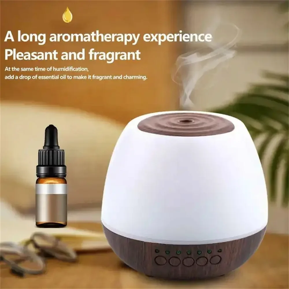 Aromatherapy Diffuser USB Bluetooth Speaker Essential Oil Air Humidifier Wood Grain 7 Color Changing Lights Timer 450ml for Home