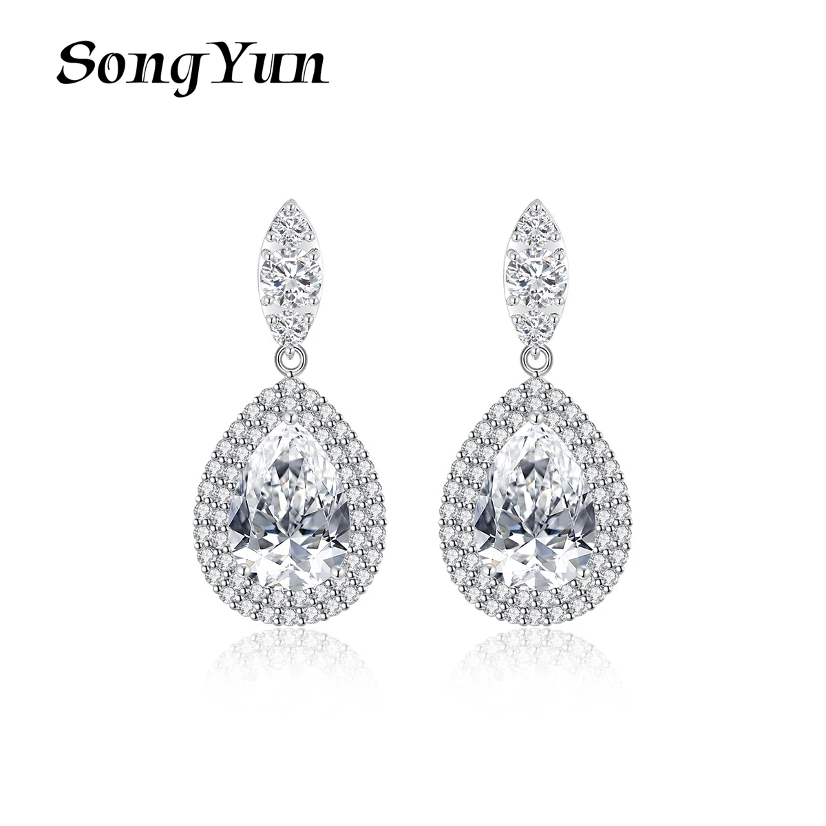 

SongYun Jewelry Manufacturer Water Drop Earrings Copper Luxury Gemstones Eardrop Bride Wedding Stud Pendant Earrings Jewelry