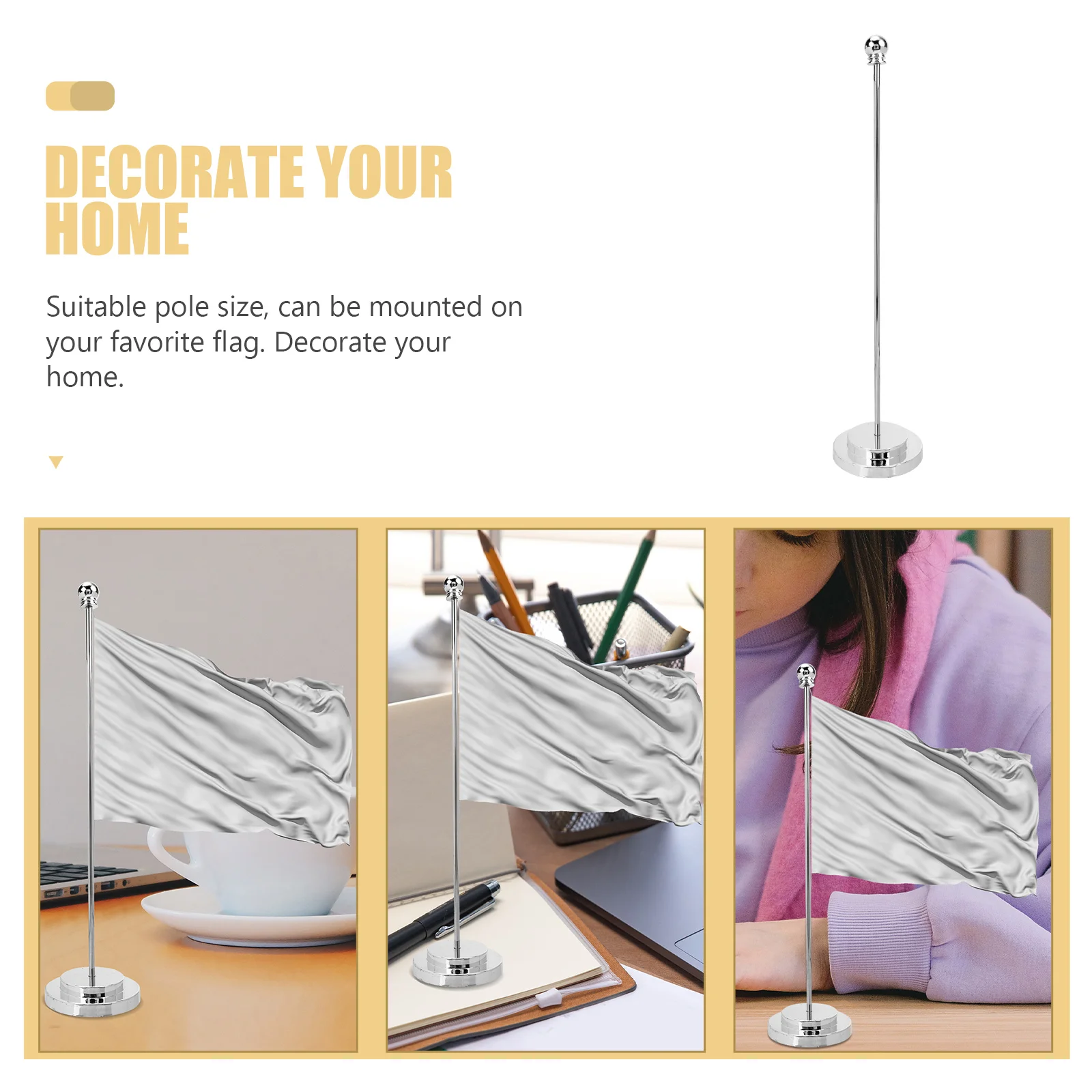 

1Set Metal Mini Flag Holder Desktop Flagpole Base Kit Durable Mini Flag Stand for Desk Decoration Party Photography Game