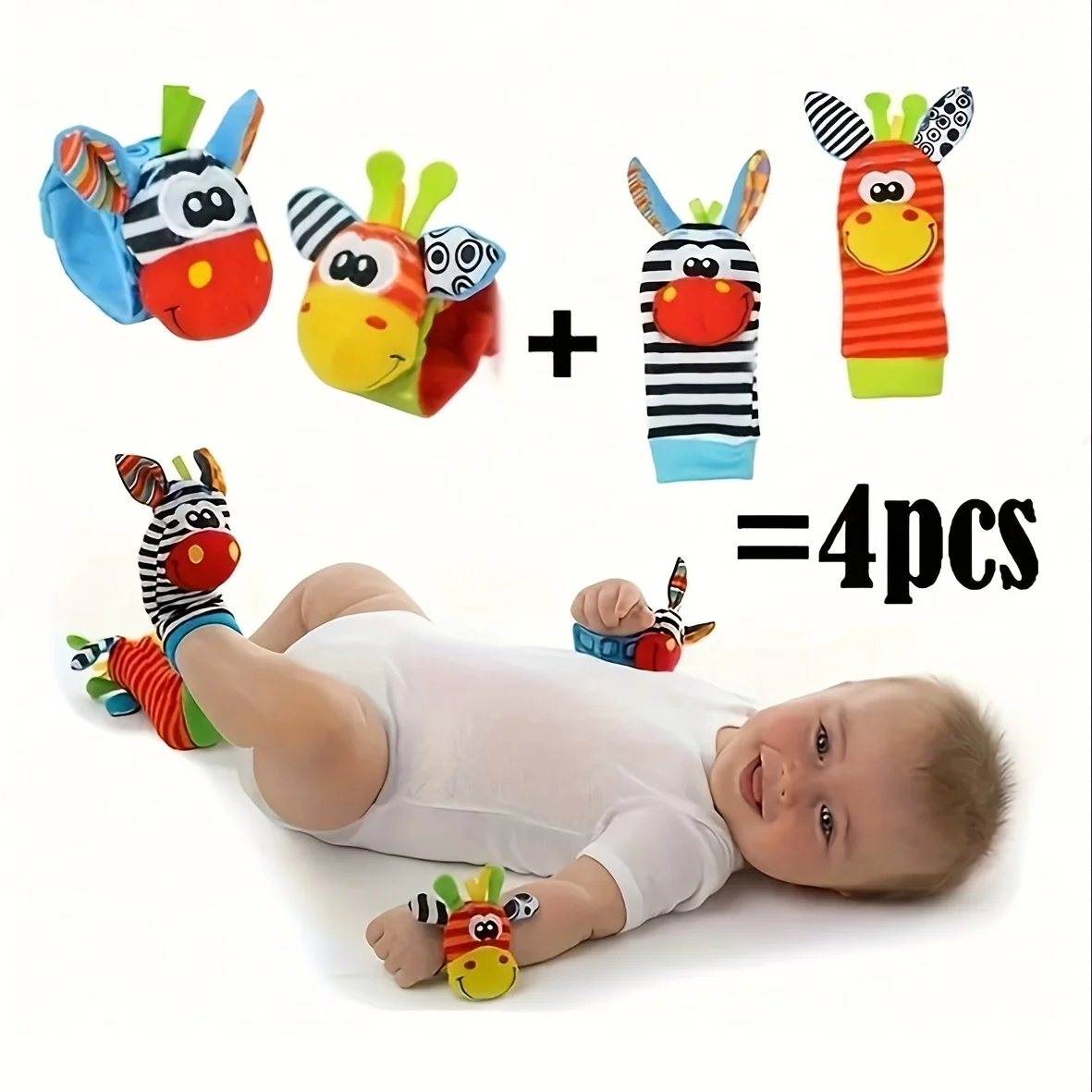 4pcs/Set Baby Infant Wrist Rattle Socks Toys 0-12 Month Girl Boy Early Educational Development Cute Toddlers Sensory Gifts view 3